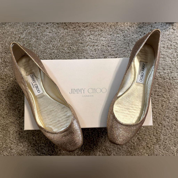 Jimmy Choo Shoes - Jimmy Choo Gold Glitter Ballet Flats Size 37 5